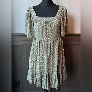 Maurices Olive Floral square neck Dress small